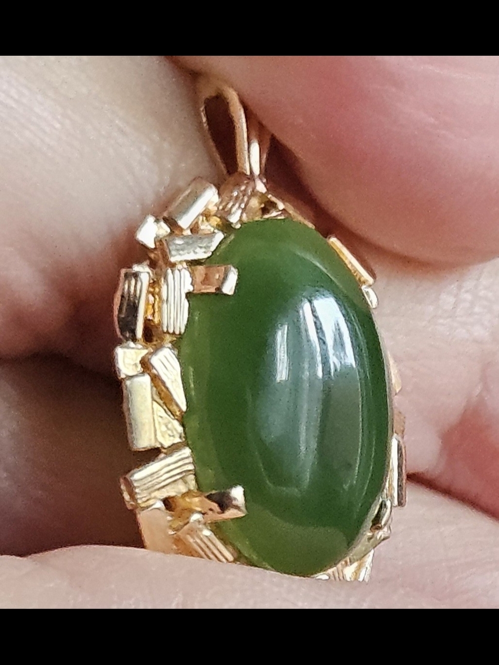 14k Gold Jadeite Oval Vintage Estate Handmade Pendant